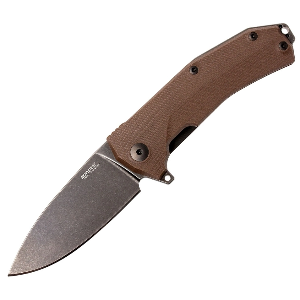 Нож складной LionSteel KUR BBR G10 Brown Flipper, сталь Stonewashed & PVD-Coated Uddeholm Sleipner®, стеклотекстолит, коричневый