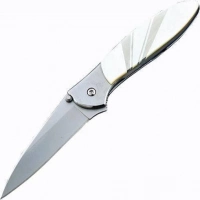 Полуавтоматический складной нож Santa Fe Kershaw Leek, сталь 14C28N, рукоять сталь с накладкой из перламутра купить в Калининграде