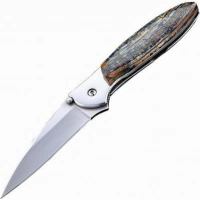 Полуавтоматический складной нож Santa Fe Kershaw Leek, сталь 14C28N, рукоять сталь с накладкой из зуба мамонта купить в Калининграде