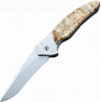 Полуавтоматический складной нож Santa Fe Kershaw Shallot, сталь 14C28N, рукоять сталь с накладкой из зуба мамонта купить в Калининграде