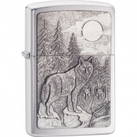 Зажигалка ZIPPO Classic Волк с покрытием Brushed Chrome купить в Калининграде