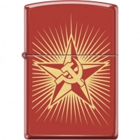 Зажигалка ZIPPO Серп и Молот на Звезде, латунь/сталь с покрытием Red Matte, красная, 36x12x56 мм купить в Калининграде